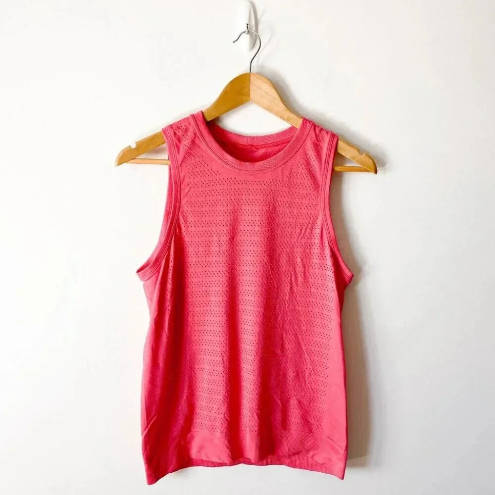 Lululemon Breeze By  Muscle Tank II Silverescent Glossy / Glossy Pink Size 6 - Picture 4 of 6